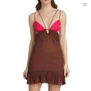 Nensi Dojaka Key-Hole Mini Dress in Fuschia and Chestnut NWT